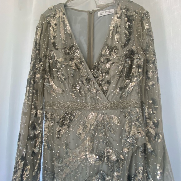 Sequined Faux Wrap Split Long Sleeve Gown by Mac Duggal - Picture 4 of 6